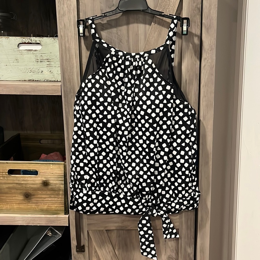 Shape Solver Separates B/W Mesh Hi-Neck Tankini Top,Size 10,NWT